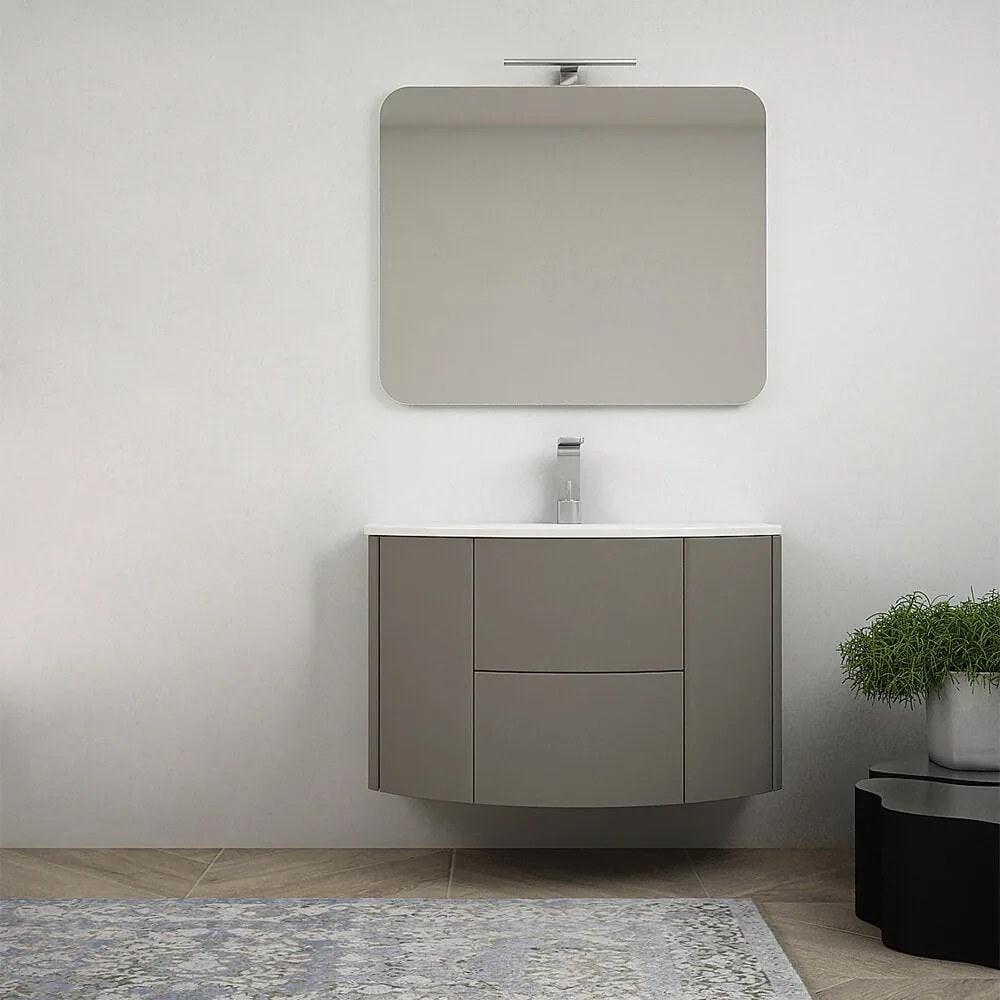 Mobile da bagno Nairobi 90 sospeso tondo Grigio talpa con specchio filo lucido