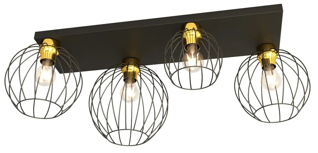 Plafoniera Minimal Industrial Geb 4 Luci Lineari Nera E Oro