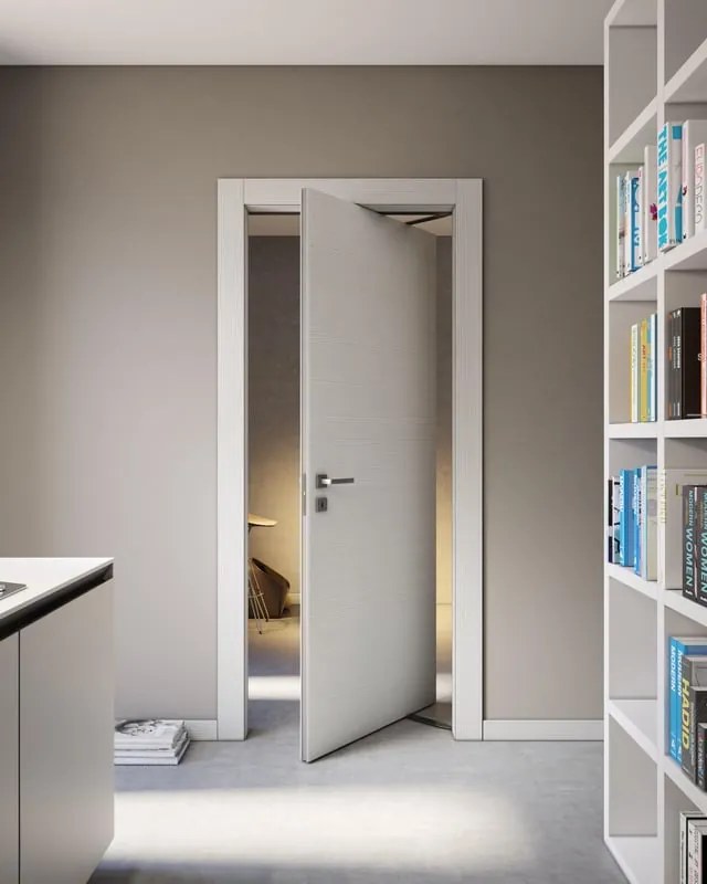 Porta interna rototraslante Rimini25 in legno di abete colore bianco matrix, L 80 x H 210 cm, apertura a destra