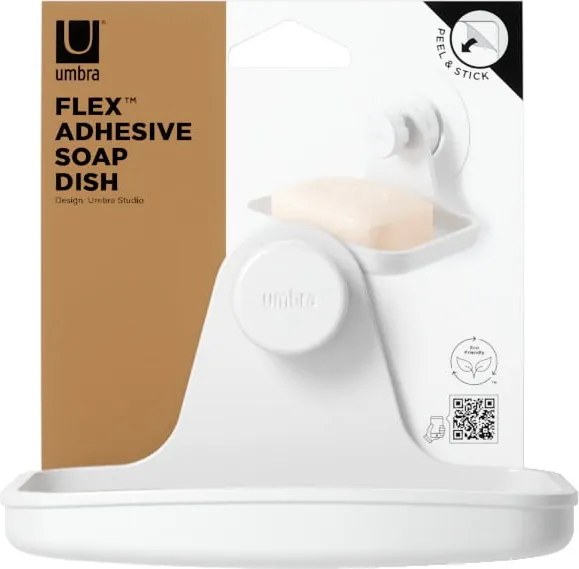 Dispenser di sapone bianco in plastica riciclata senza foratura Flex - Umbra