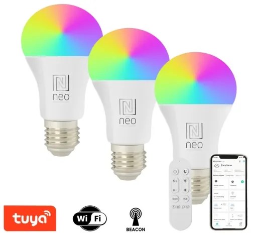 Immax NEO 07712CDO-SET 3xLED RGB Lampadina dimmerabile E27/9W/230V Wi-Fi Tuya+RC