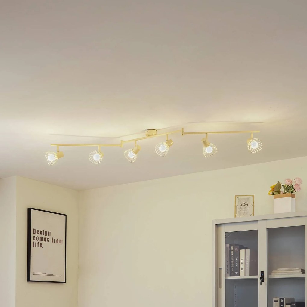 Plafoniera Lindby Piena, beige, a 6 luci, metallo, 150 cm