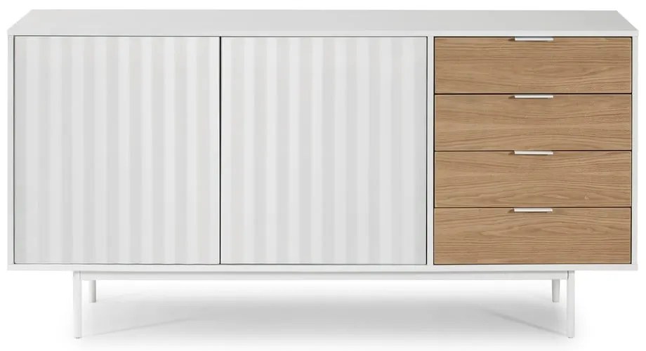 Cassettiera bassa bianca-colore naturale effetto rovere 159x80 cm Sierra – Teulat