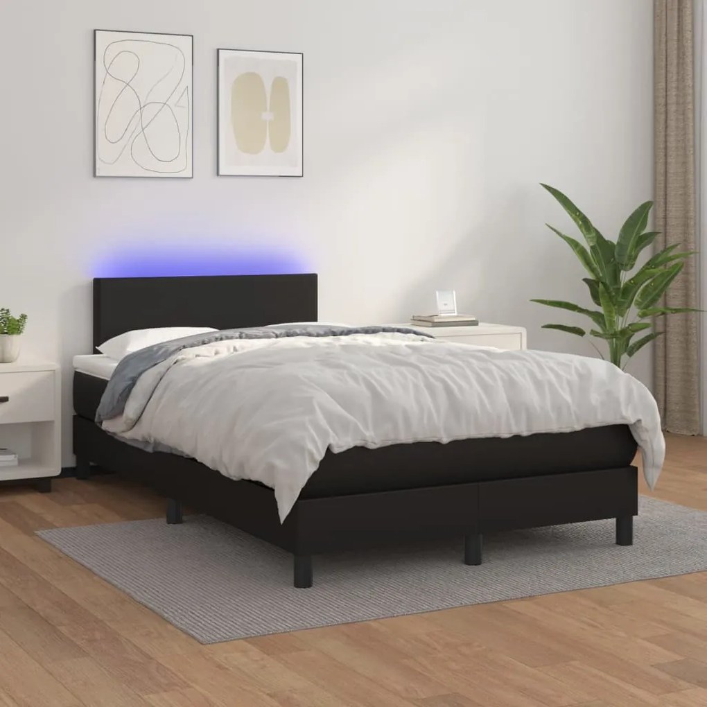 Giroletto A Molle Con Materasso E Led Nero 120x200cm Similpelle /