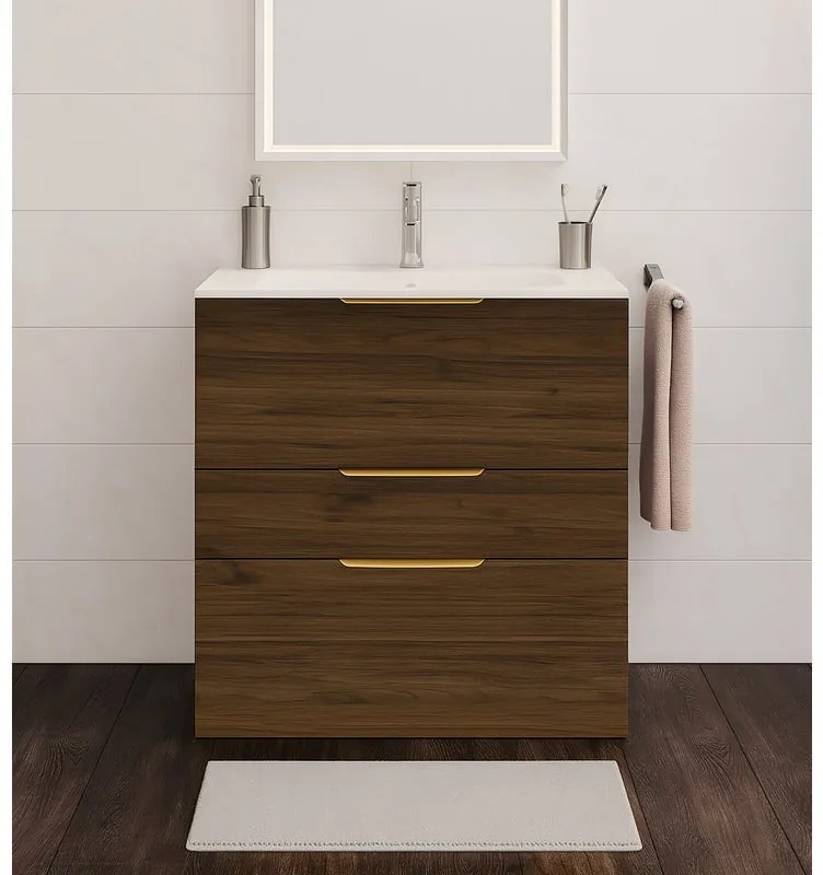 Mobile bagno con lavabo L 60 x H 84 x P 48 cm rovere noce 3 cassetti per vasca centrale Neo