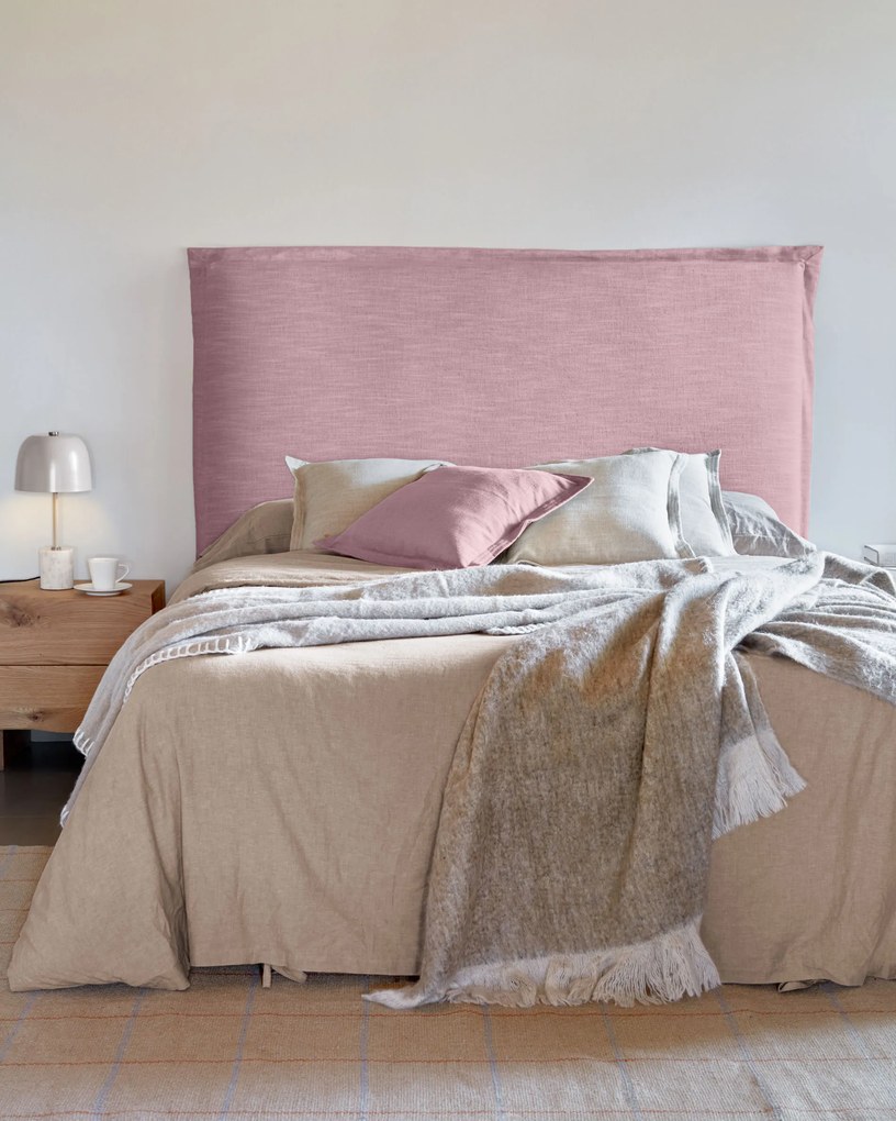 Kave Home - Testiera sfoderabile Tanit in lino rosa per letto da 180 cm