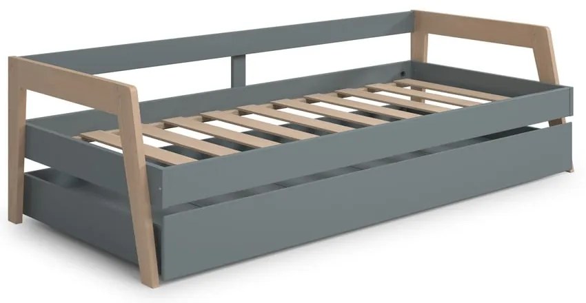 Letto da bambini estraibile verde/verde polveroso in pino massiccio con contenitore con rete inclusa 90x200 cm Carrie – Marckeric