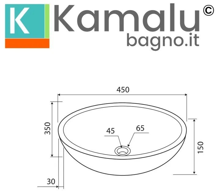 Kamalu - lavabo bagno design ovale in marmo beige 45cm | litos-lec40