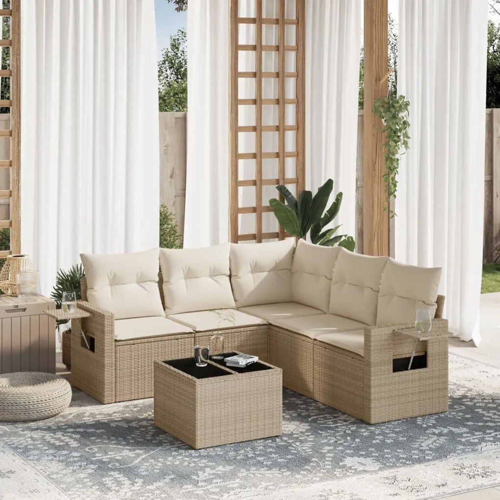 Set divano da giardino 6 pz con cuscini beige in polyrattan