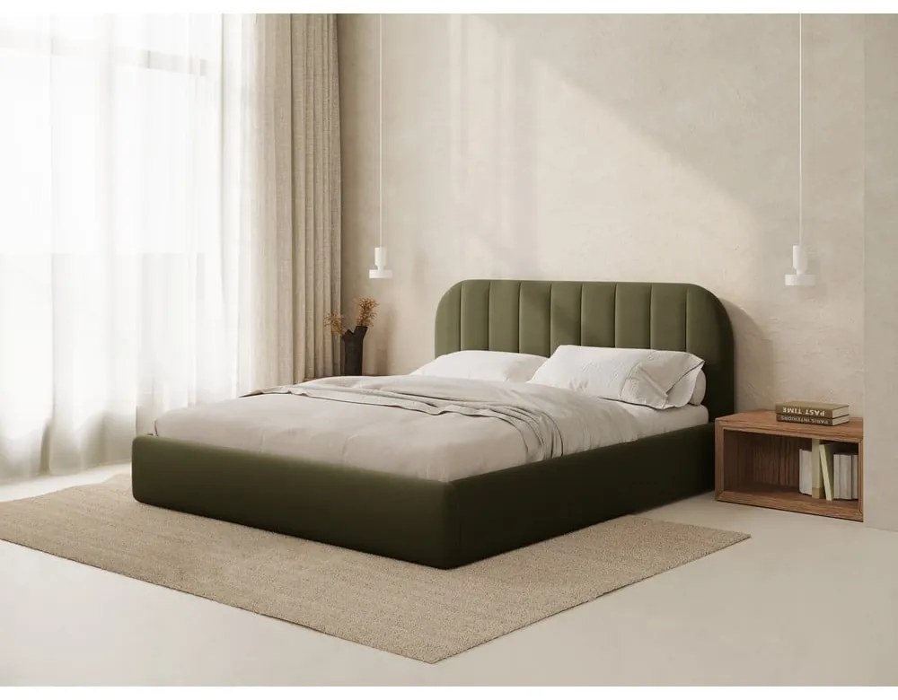 Letto matrimoniale imbottito verde con contenitore con rete inclusa 140x200 cm Juno – Windsor & Co Sofas
