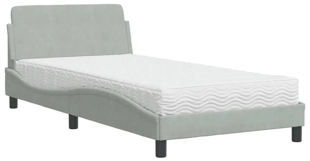 Letto con materasso grigio chiaro 100x200 cm in velluto