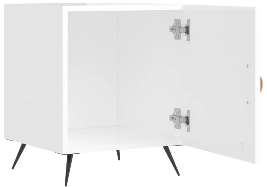 Comodini 2 pz bianco lucido 40x40x50 cm in legno multistrato