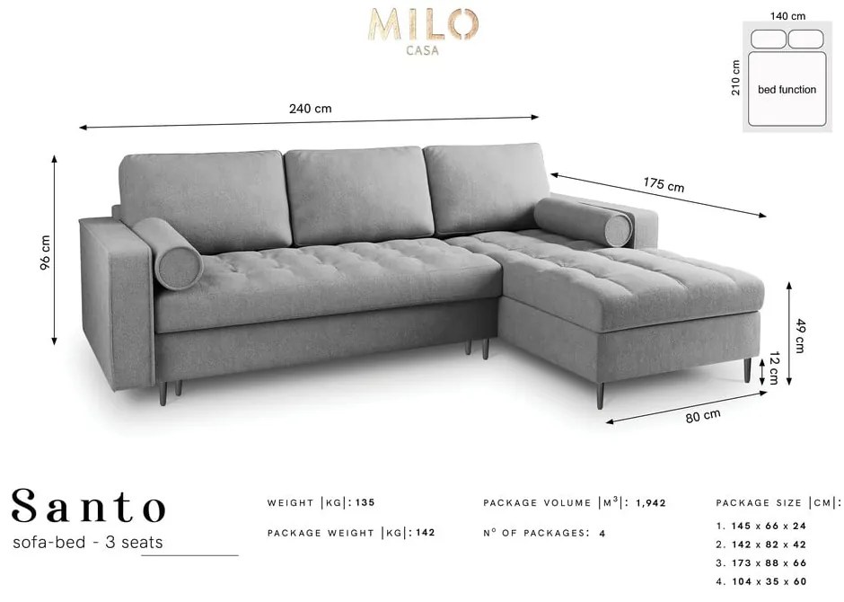 Divano letto angolare beige chiaro, angolo destro Santo - Milo Casa