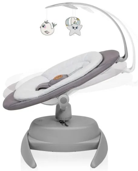 Lionelo - Dondolo per bambini con melodia MELL Grigio Pietra 4xAA + telecomando