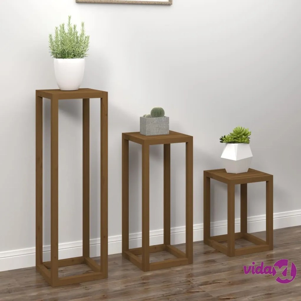 vidaXL Set Supporti per Piante 3 pz Miele in Legno Massello di Pino