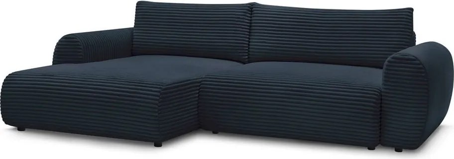 Divano angolare in blu scuro allungabile (con penisola a sinistra) con rivestimento in velluto a coste Lucien – Bobochic Paris