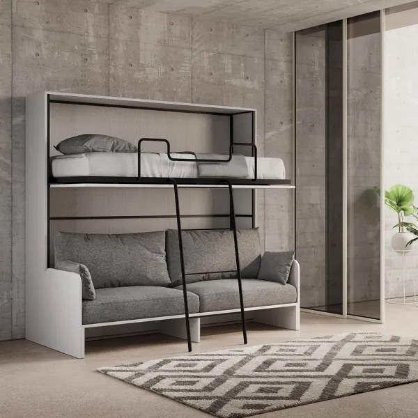 Letto a castello a scomparsa orizzontale DIBE Sofŕ Bianco Frassino 200x103xh191 cm