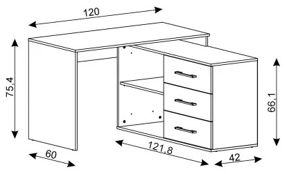 Scrivania con cassetti e angolo reversibile destra/sinistra JULES marrone/nero