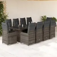 Set Bistr da Giardino 11 pz con Cuscini in Polyrattan Grigio 3277281