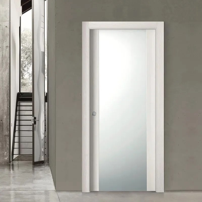 Porta interna scorrevole Malmo Vetrata in vetro color acero, L 80 x H 210 cm, apertura reversibile