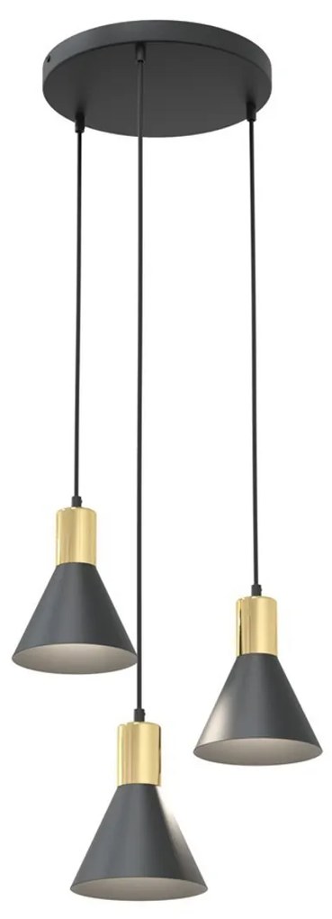 Lampada a sospensione in acciaio ROSA 3 nero/bianco e oro 3xE14