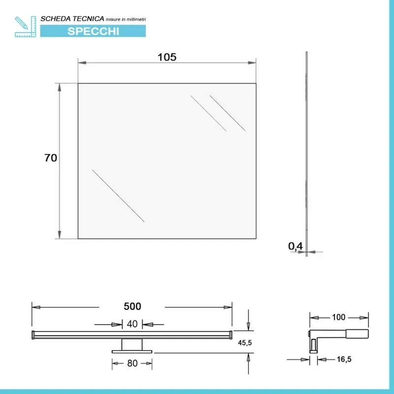 Specchio LED filo lucido 70x105 cm reversibile con luce naturale