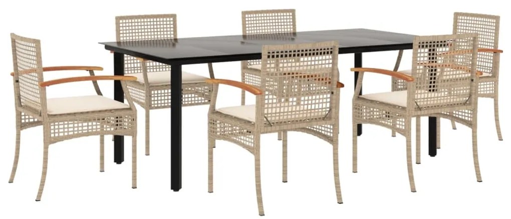 Set da pranzo da giardino 7 pz con cuscini beige in polyrattan