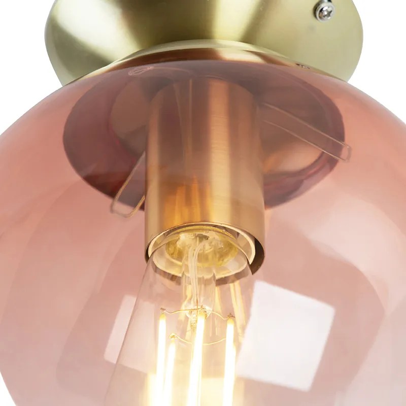 Plafoniera Art Déco ottone con vetro rosa - Pallon