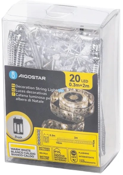 Aigostar - Catena luminosa natalizia a LED 20xLED/3xAA 2m bianco caldo argento