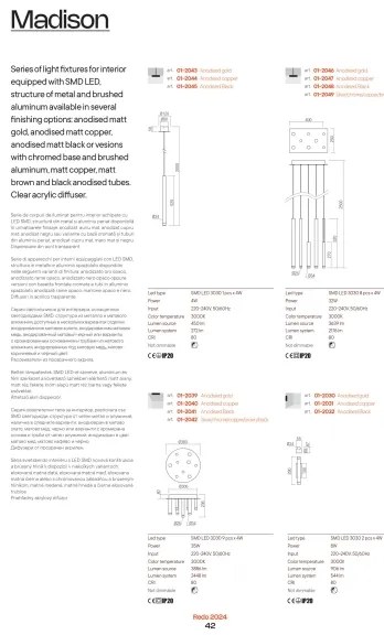 Redo 01-2043 - Lampadario LED a sospensione con filo MADISON LED/4W/230V oro