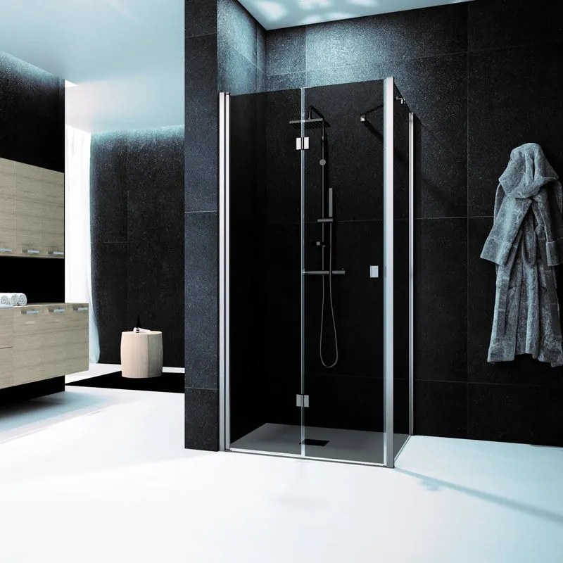 Box doccia con ingresso frontale L 80 x H 200 cm, in vetro fumé profilo cromato Glam
