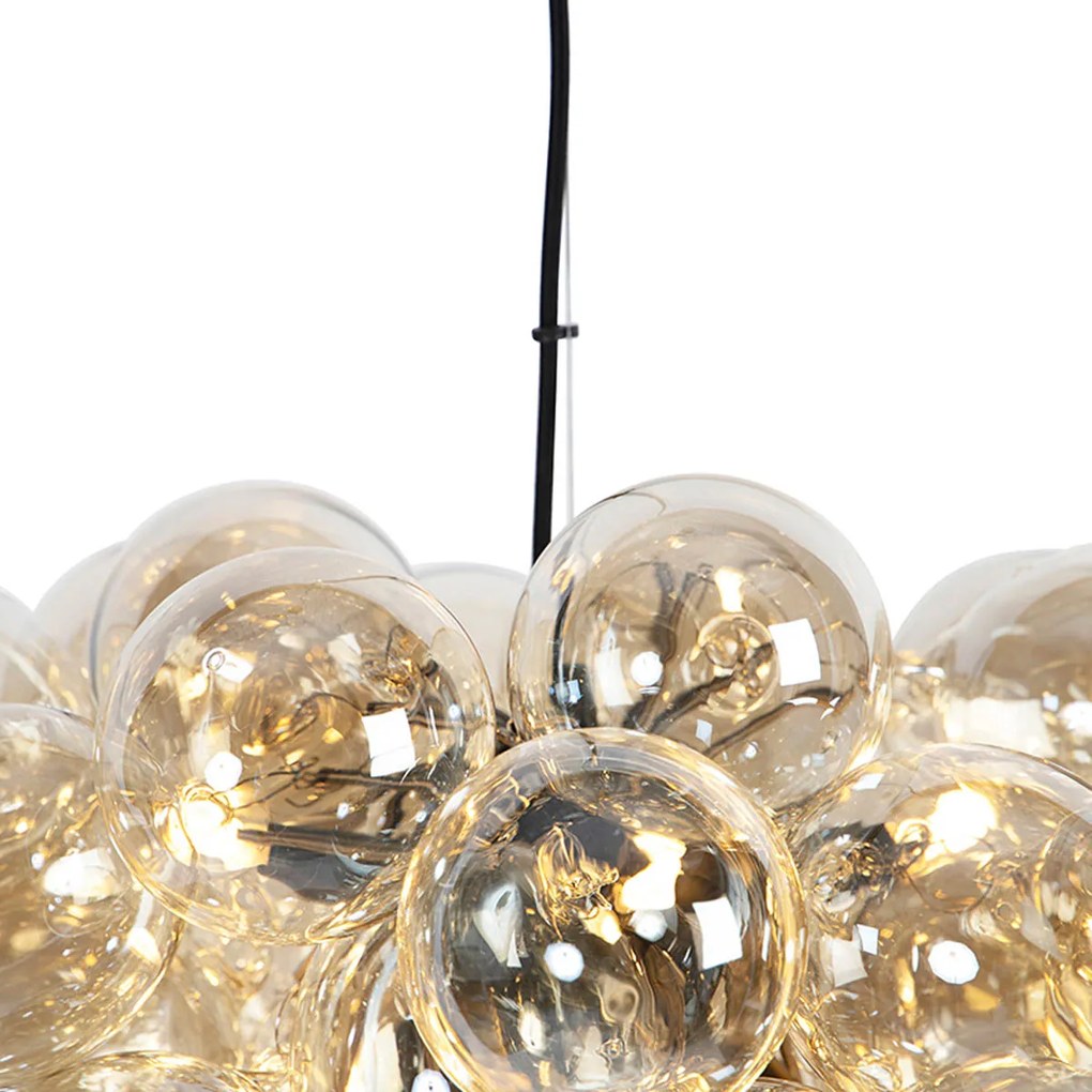 Lampadario Art Déco nero con vetro ambrato 8 luci - Uvas