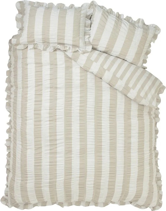 Set copripiumino e federa beige per letto singolo 135x200 cm Seersucker Frill Stripe – Catherine Lansfield