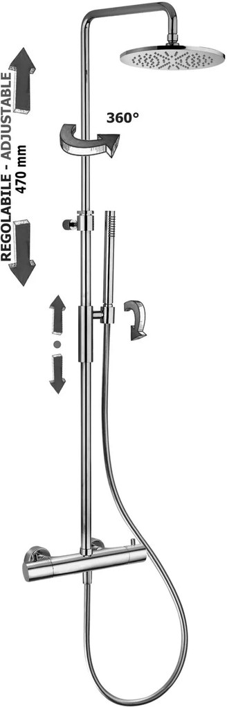 Paffoni birillo zcol646liq colonna doccia regolabile con soffione 22 cm doccetta supporto e flessibile 150 cm cromo