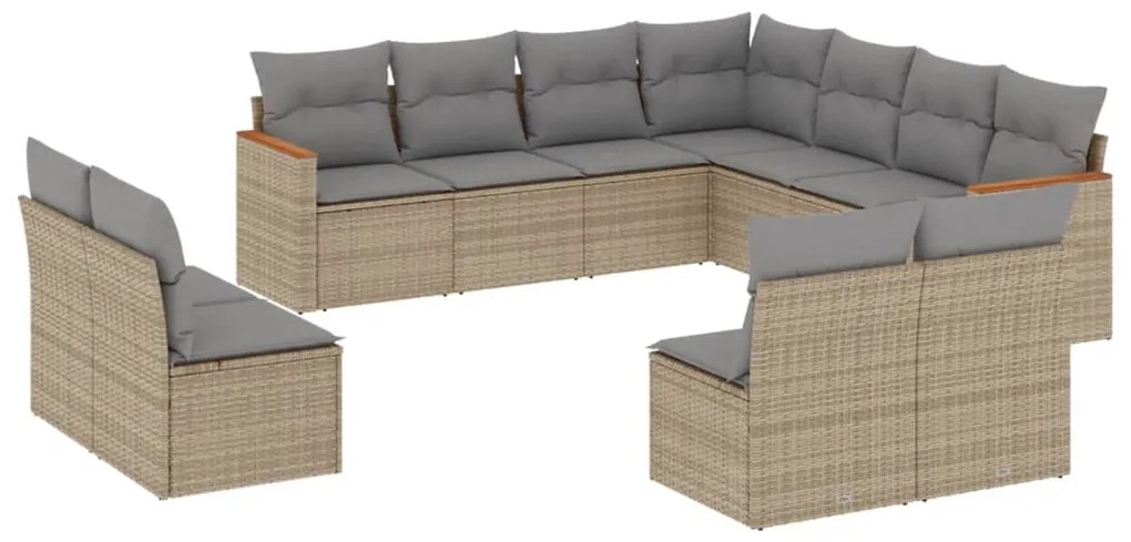 Set divano da giardino 11 pz con cuscini beige misto polyrattan