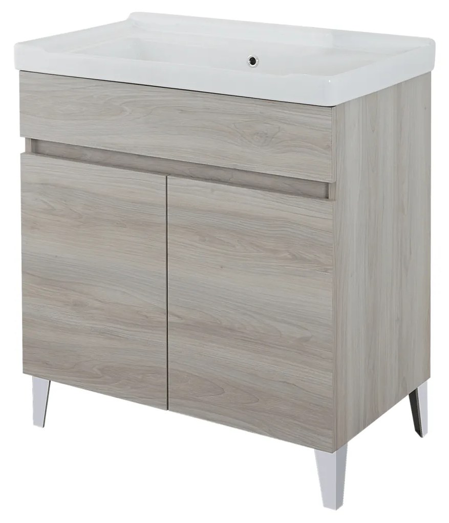 Lavatoio a Terra 80x46,8 Due Ante Con Vasca Feridras "Alba" Rovere Grigio