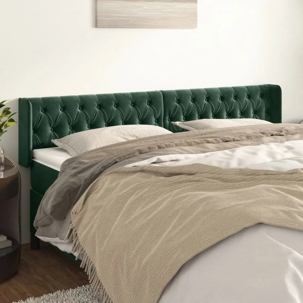 Testiera Ad Orecchio Verde Scuro 203x16x78/88 Cm İn Velluto /
