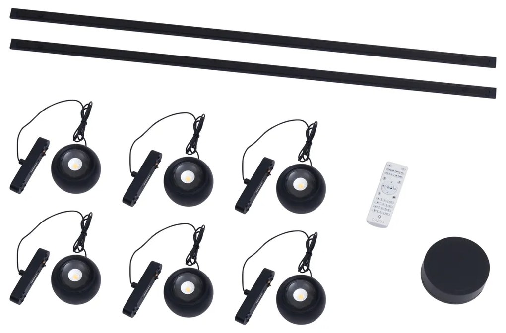 Sistema di illuminazione su binario moderno con 6 faretti a sospensione neri monofase - Magnetic Lance