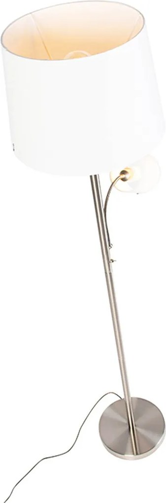 Lampada da terra intelligente in acciaio con paralume bianco incl. Wifi A60 ed E14 - Retro