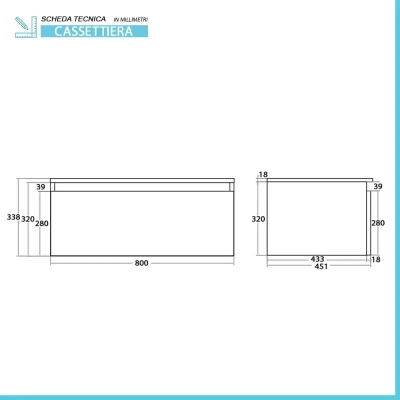 Cassettone bagno sospeso 80 cm soft-close bianco e rovere africa Kleo