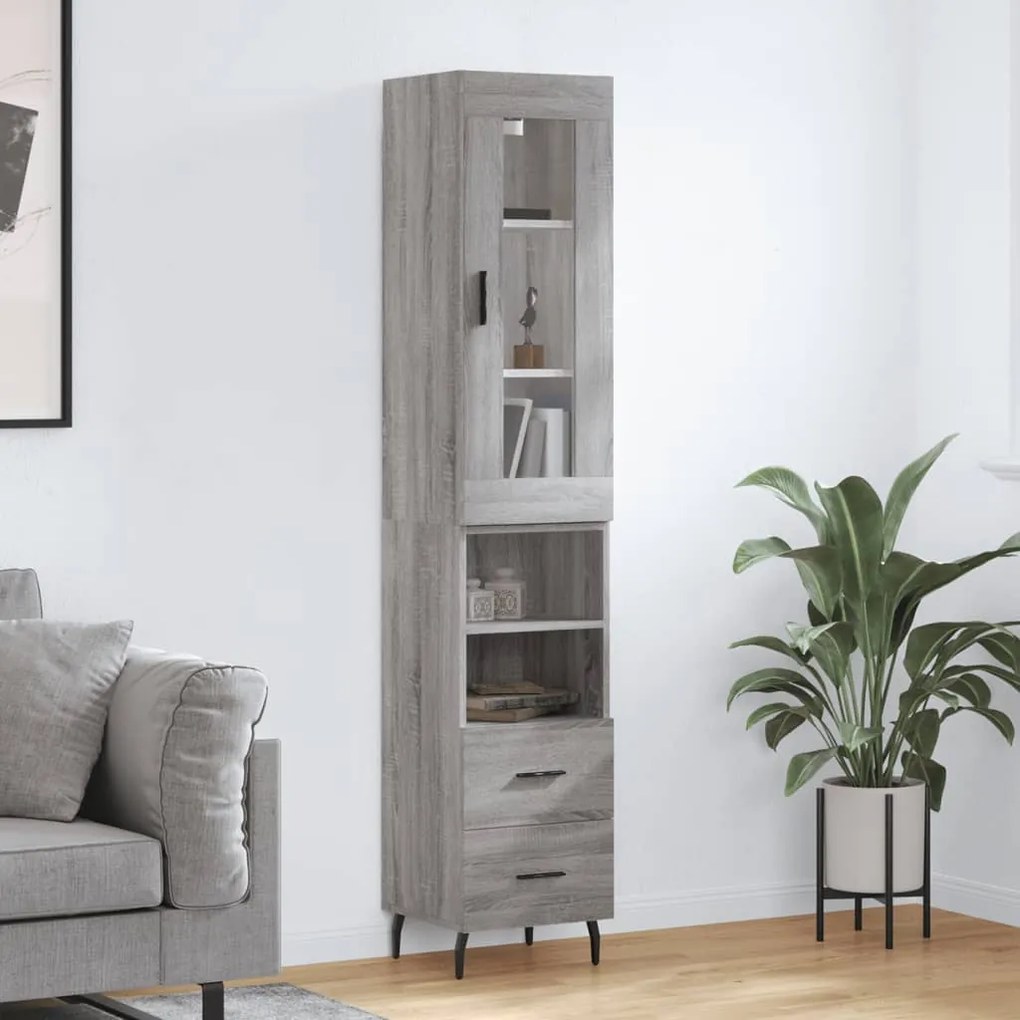 Credenza Grigio Sonoma 34,5x34x180 cm in Legno Multistrato