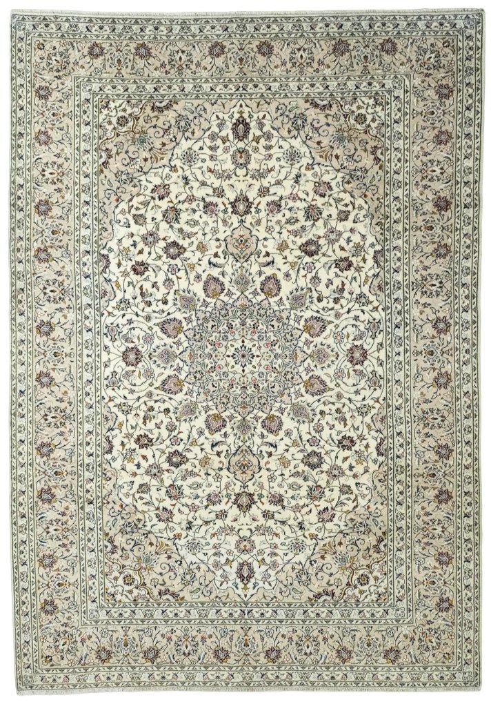 Kashan Tappeto 250x350 Beige (Iran) Annodato A Mano