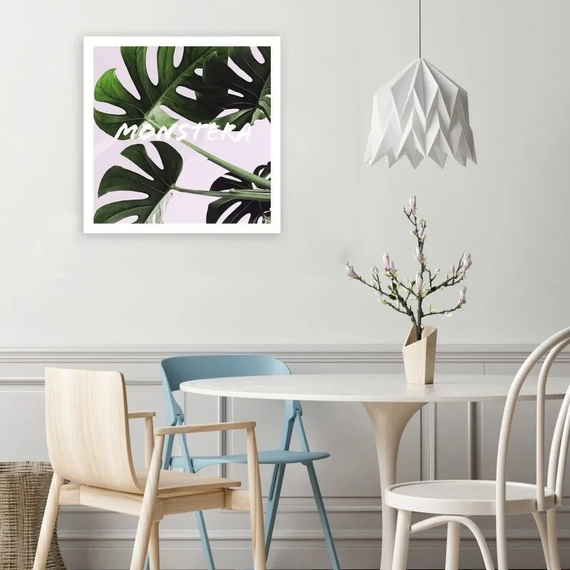 Quadro su tela, Foglie esotiche di Monstera  Dimensioni 30x30