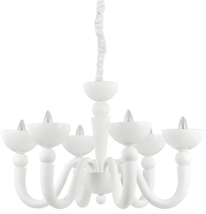 Lampadario Shabby Chic-Provenzale Bon Bon Metallo Bianco 6 Luci