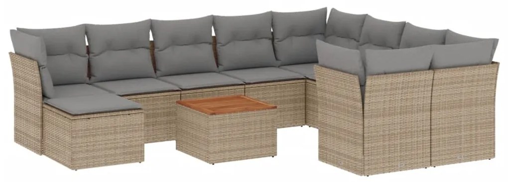 Set divani da giardino 11 pz con cuscini beige in polyrattan