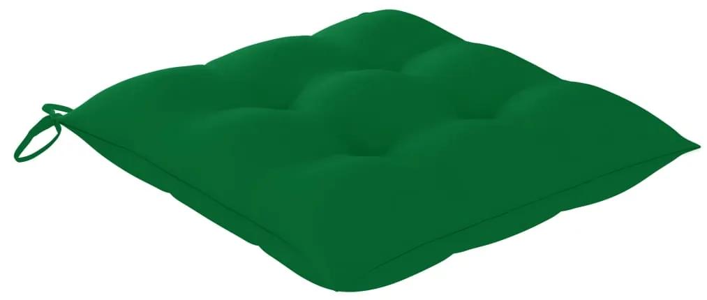 Sedie giardino 4 pz con cuscini verdi in massello di teak