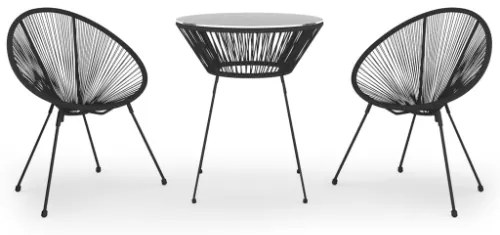 Set da Pranzo per Giardino 3 pz in Rattan PVC Nero