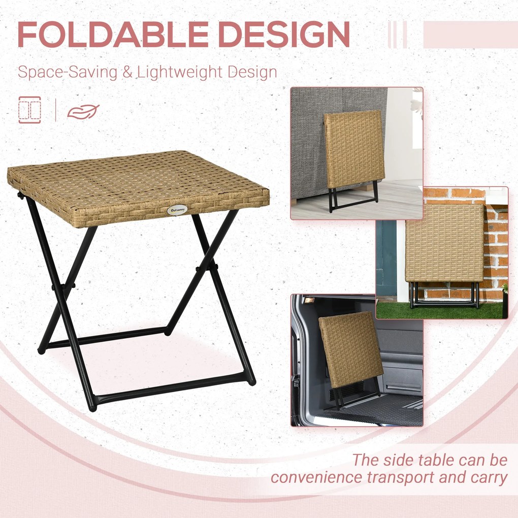 Tavolino da Giardino Pieghevole Salvaspazio 40x40x40 cm in Rattan Sintetico e Acciaio Colore Vimini...