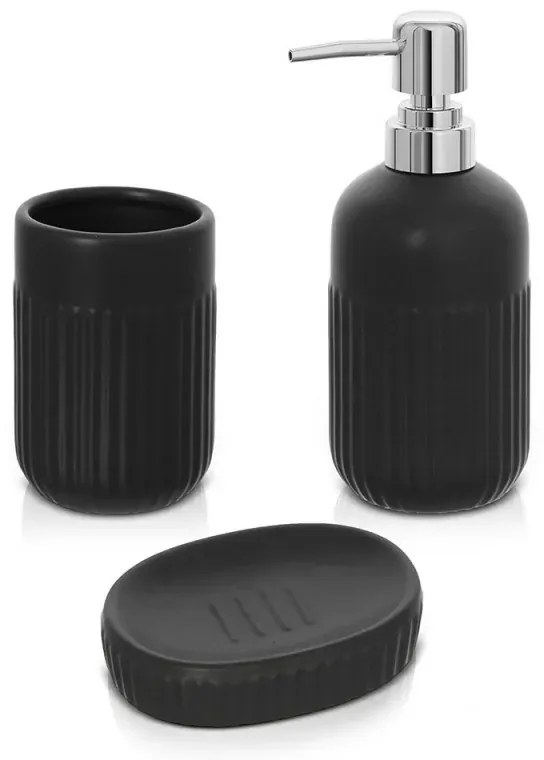 Accessori bagno da appoggio in set 3 pezzi in ceramica colore nero Cup