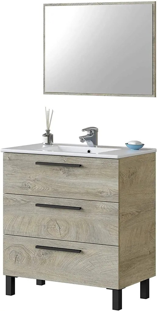 Mobile bagno 80x45x86h 3 cassetti Rovere Alaska